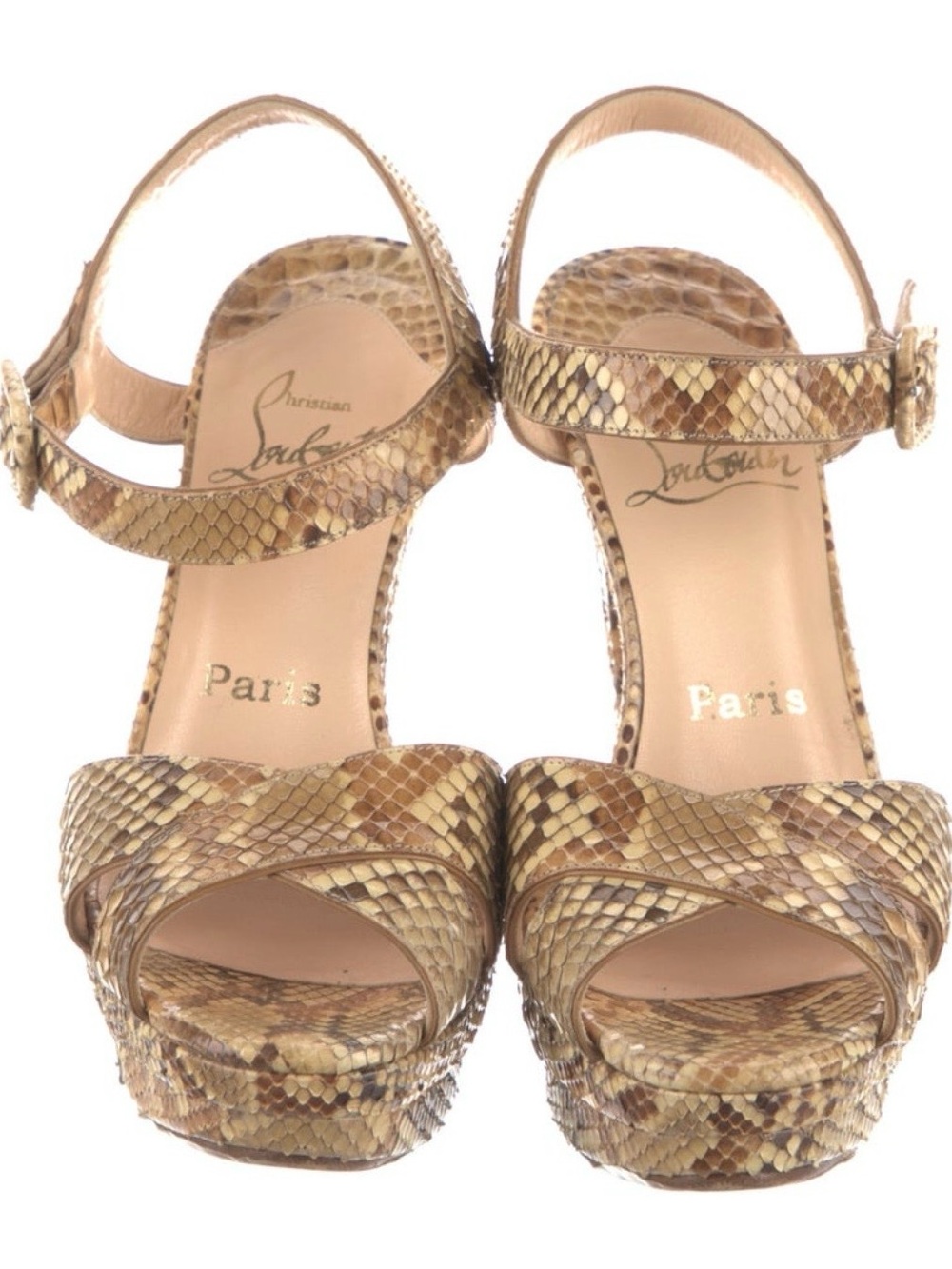 Christian Louboutin Tan/Brown Snakeskin Platform Sandals